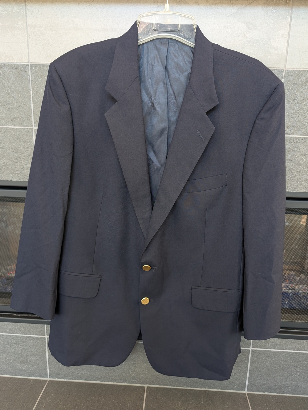 Vintage Burberrys' Men's Classic Navy Wool Blazer with Gold Accented Buttons